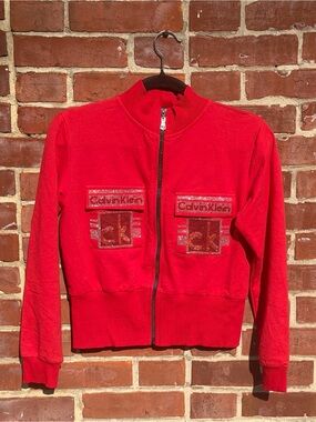 Calvin Klein Bright Red Crystal Logo Zip Jacket